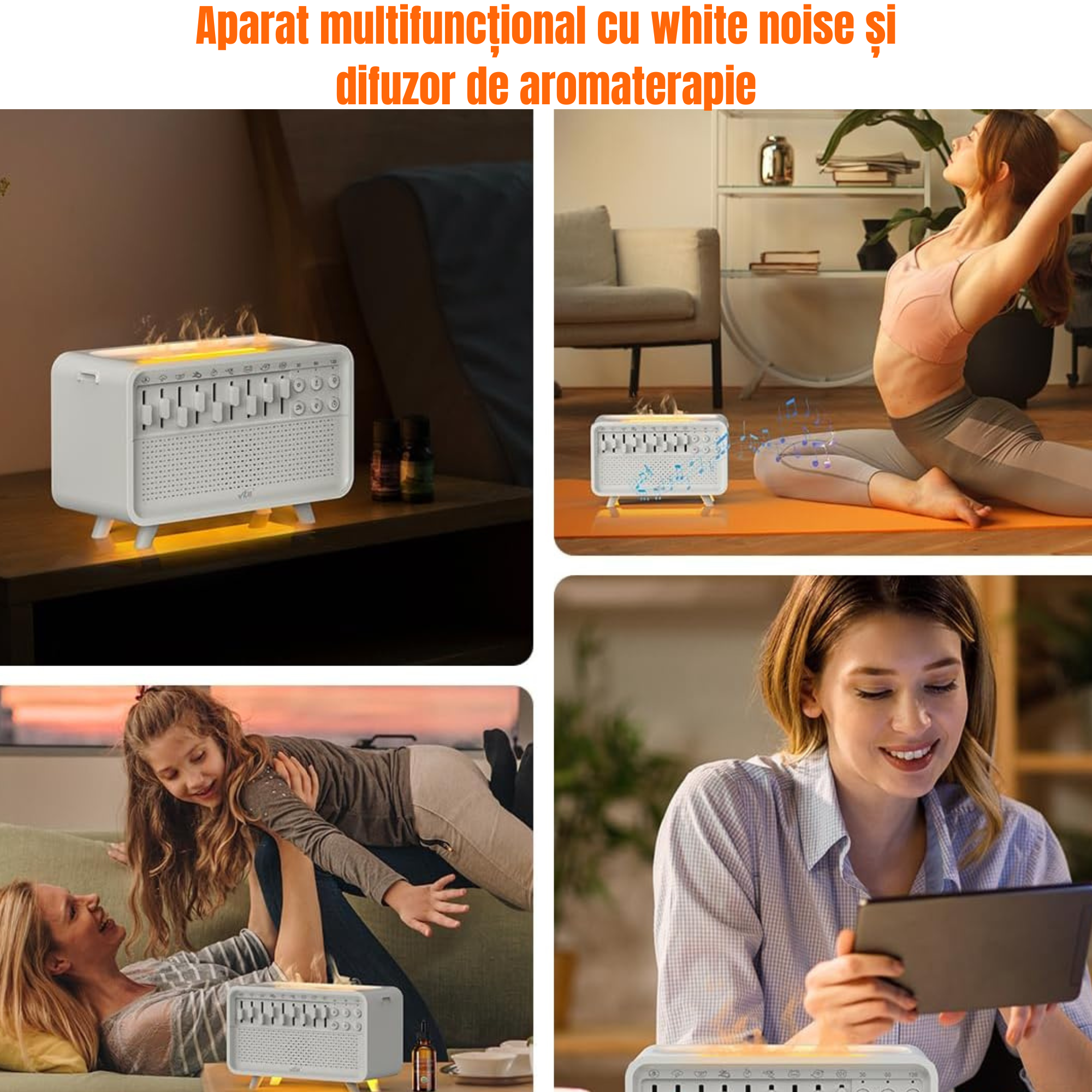 Umidificator cu Aromaterapie, 8 Tipuri de Sunete pentru Somn Profund si Calmare