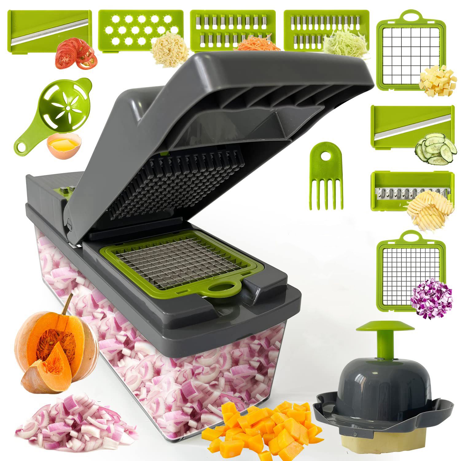 SliceMaster™ 14-în-1 — Tocător Multifuncțional cu Recipient