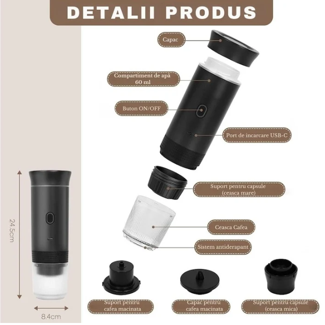 BrewGo™ – Espressor Portabil 3-în-1